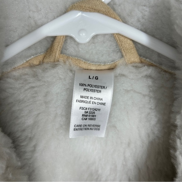 Faux Suede and Fur Zip Up Tan Coat with Floral Embroidery Large - Picture 6 of 7